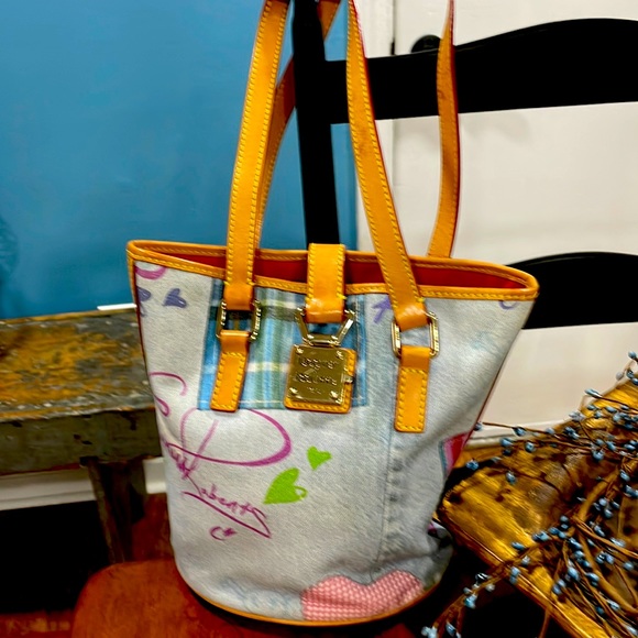 Dooney & Bourke Emma Roberts VTG Canvas Denim Bucket Bag - Picture 1 of 12